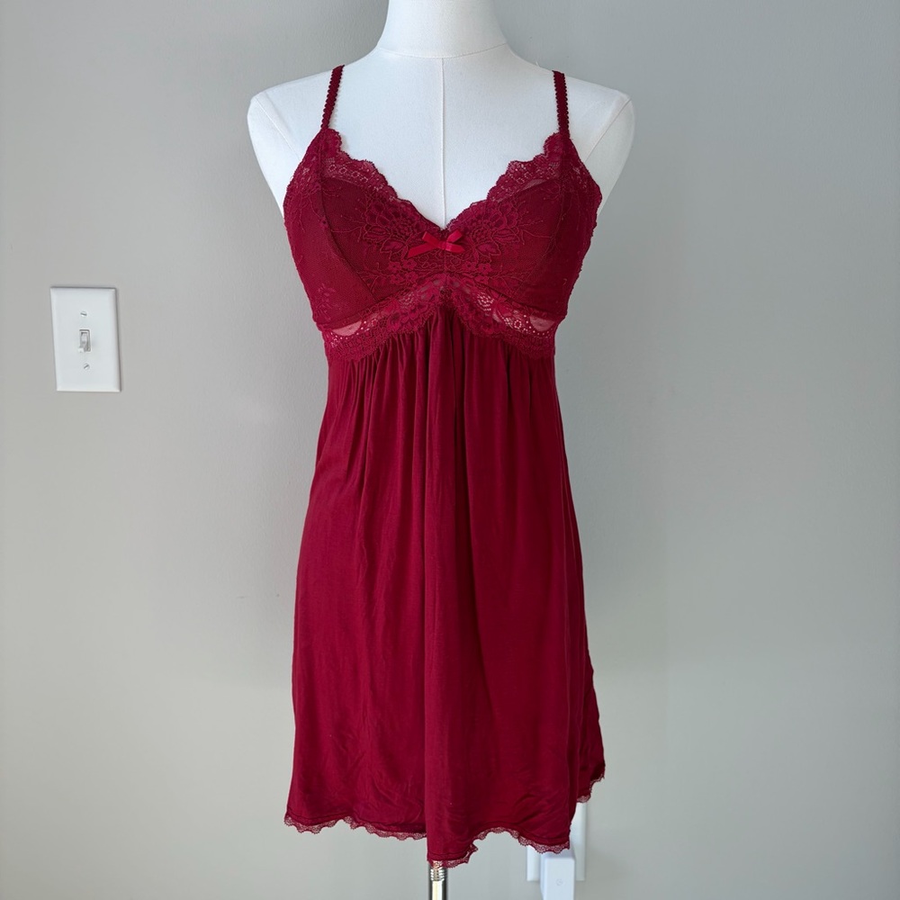 INC Red Knit Lace Slip Dress Romantic Flirty Feminine